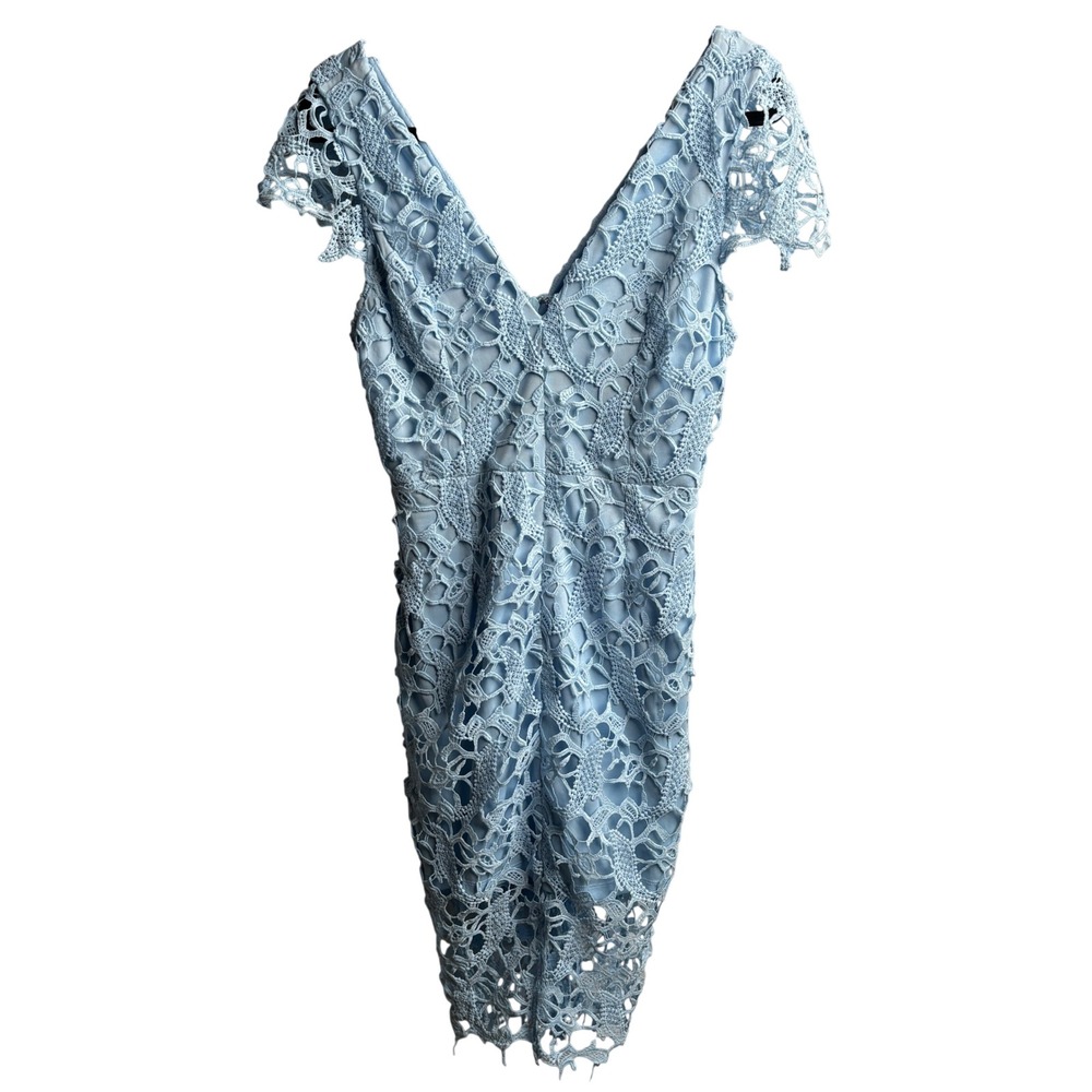 Filly Flair Light Blue Crochet Lace Overlay V-Neck Midi Cocktail Dress Medium M